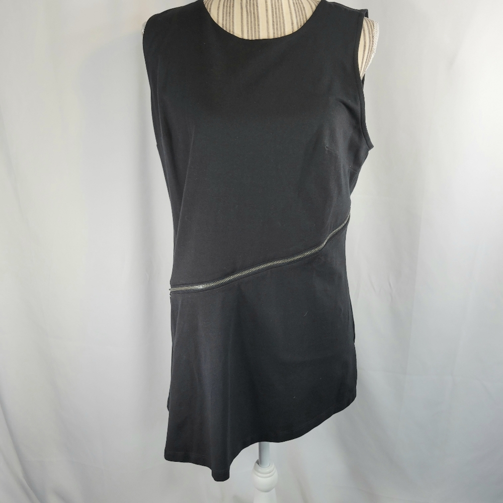 H by Halston Asymmetrical Black Zipper Shift Tunic Top Size Medium